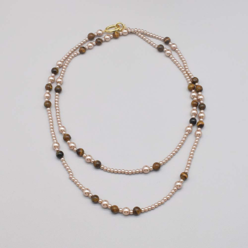 Colier cu ochi de tigru cu mărgele – lux ușor, modă de nișă pentru claviculă, accesoriu personalizat și versatil, cu un aer de design nișat (perle artificiale; stil IN; electroplating; colier lung pentru pulover; iarnă 2025)