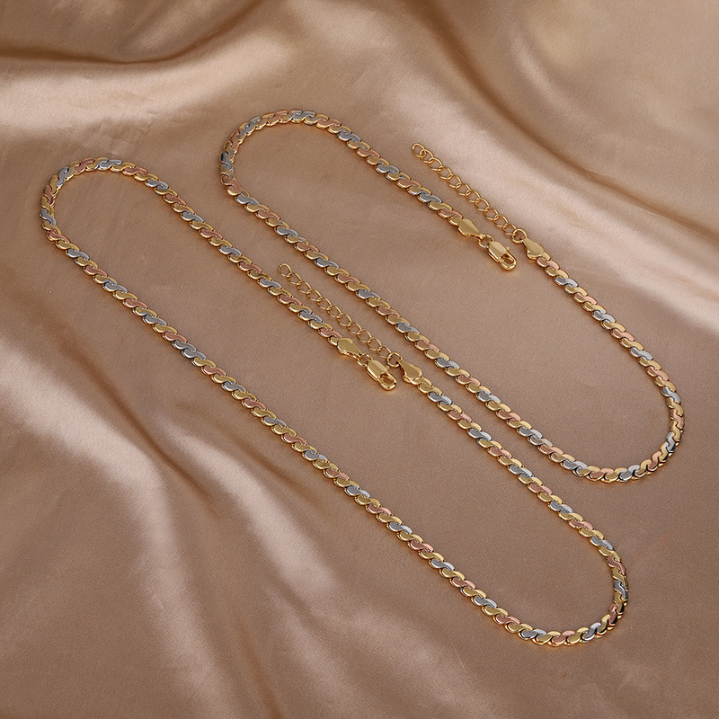 Set colier și brățară cu lanț încrucișat, cupru placat cu aur, acoperire cu diamant, stil vintage Instagram