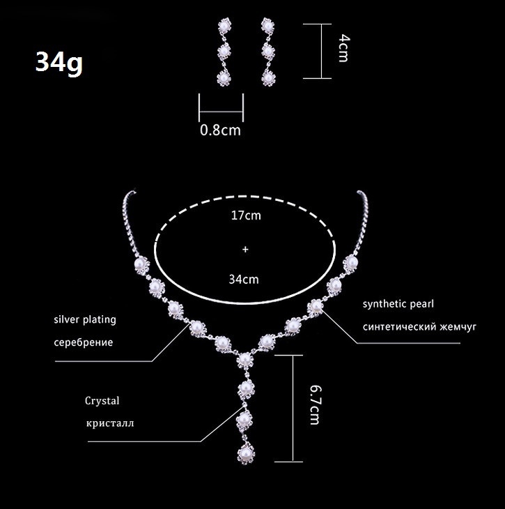 Set de bijuterii de mireasă cu perle: colier, cercei, brățară • Material: Perlă • Set de bijuterii