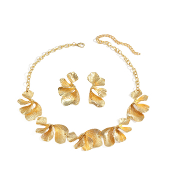 Σετ κολιέ και σκουλαρίκια από κράμα ψευδαργύρου με φλοραλ σχέδιο, ηλεκτροπλατινωμένη επιφάνεια, κανονική αλυσίδα