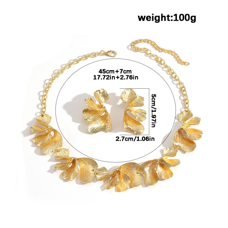 Σετ κολιέ και σκουλαρίκια από κράμα ψευδαργύρου με φλοραλ σχέδιο, ηλεκτροπλατινωμένη επιφάνεια, κανονική αλυσίδα