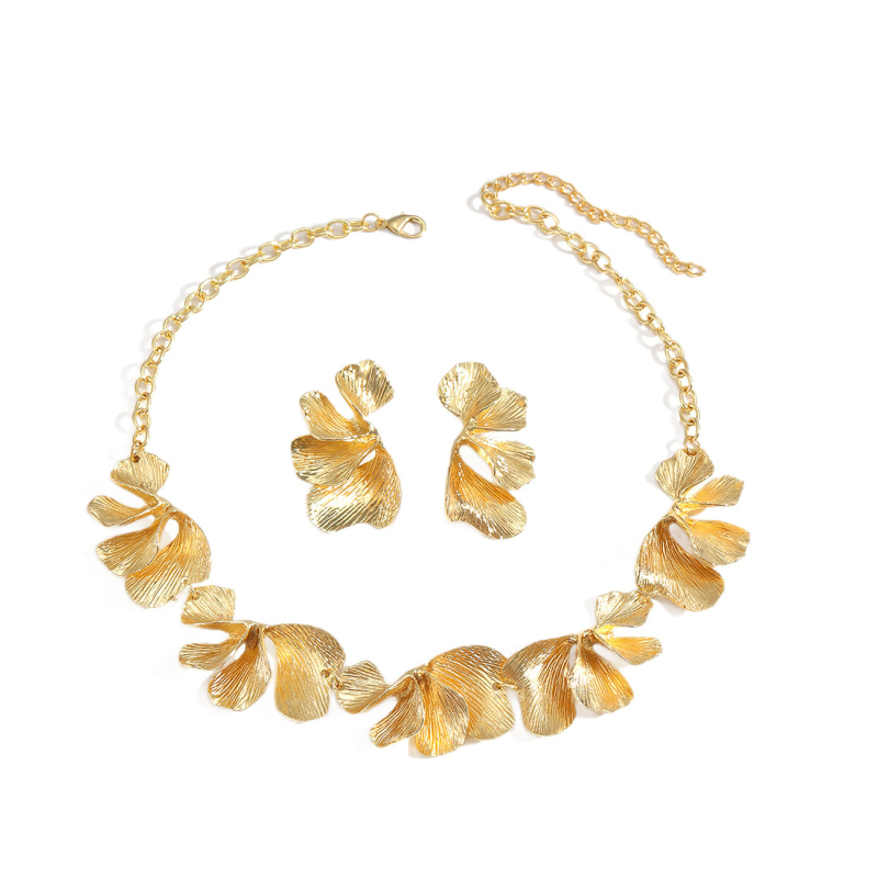 Σετ κολιέ και σκουλαρίκια από κράμα ψευδαργύρου με φλοραλ σχέδιο, ηλεκτροπλατινωμένη επιφάνεια, κανονική αλυσίδα