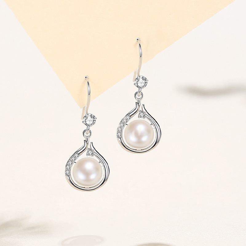 Chuangyue Set colier și cercei din argint pentru femei – lanț O, pandant din argint 925, electroplacare