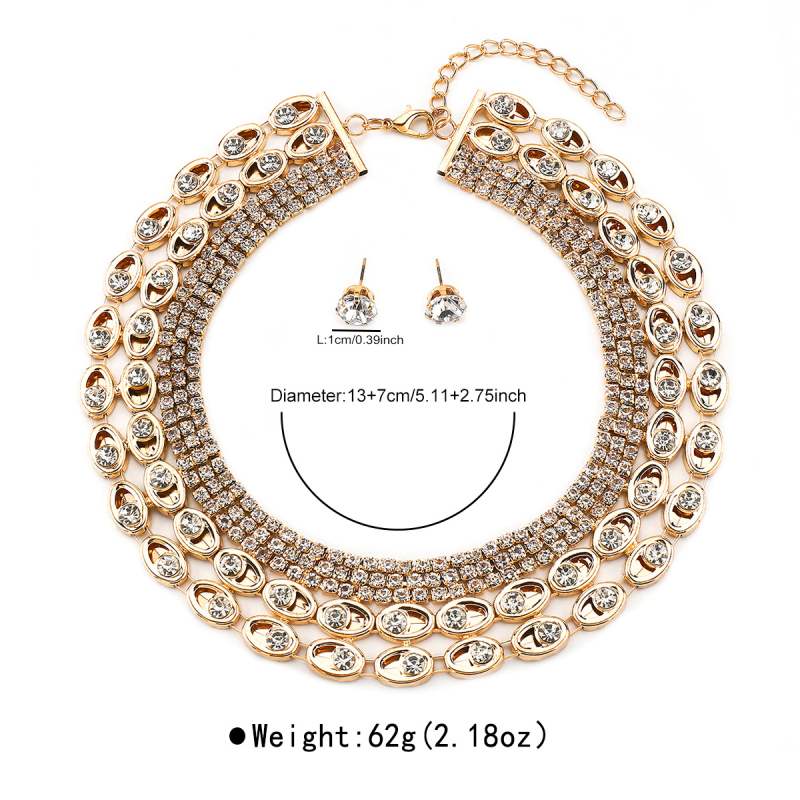 Σετ κοσμημάτων (σκουλαρίκια και κολιέ) από σίδηρο με στρας και τεχνητές πέρλες, διαμαντενια επεξεργασία, αλυσίδα κολάρου, ελαφρύ στυλ πολυτέλειας