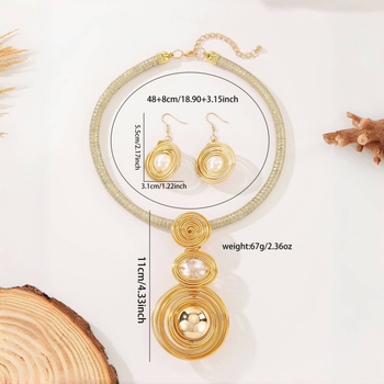 Set colier și cercei din perle artificiale, țesute manual, design geometric, stil lux discret, pentru femei