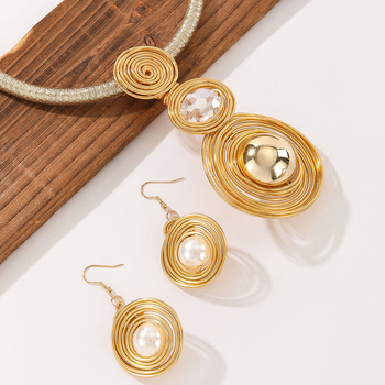 Set colier și cercei din perle artificiale, țesute manual, design geometric, stil lux discret, pentru femei