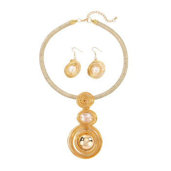 Set colier și cercei din perle artificiale, țesute manual, design geometric, stil lux discret, pentru femei