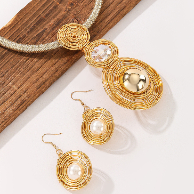 Set colier și cercei din perle artificiale, țesute manual, design geometric, stil lux discret, pentru femei