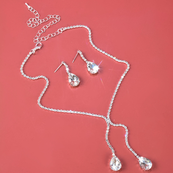 Ženski set nakita: naušnice + ogrlica rhinestone, Twist lanac (Materijal: Rhinestone; Tehnologija obrade: Set with diamonds; Set: Naušnice + Ogrlica; Dužina lanca: Twist chain; Uzorak: Ljubav/vodene kapljice/zvona)