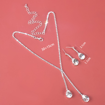 Ženski set nakita: naušnice + ogrlica rhinestone, Twist lanac (Materijal: Rhinestone; Tehnologija obrade: Set with diamonds; Set: Naušnice + Ogrlica; Dužina lanca: Twist chain; Uzorak: Ljubav/vodene kapljice/zvona)