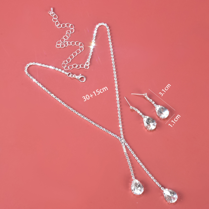 Ženski set nakita: naušnice + ogrlica rhinestone, Twist lanac (Materijal: Rhinestone; Tehnologija obrade: Set with diamonds; Set: Naušnice + Ogrlica; Dužina lanca: Twist chain; Uzorak: Ljubav/vodene kapljice/zvona)