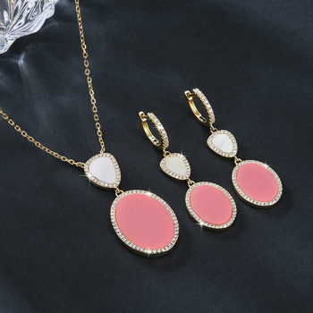 Set de bijuterii: cercei și colier, argint 925, material pandantiv: argint 925, stil proaspăt și dulce, pentru femei