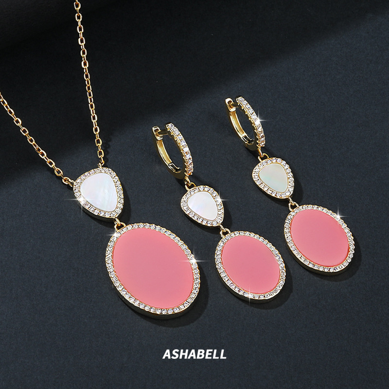 Set de bijuterii: cercei și colier, argint 925, material pandantiv: argint 925, stil proaspăt și dulce, pentru femei