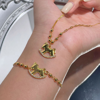 Set ogrlice i narukvice od 925 srebra, pozlata, motiv životinjskog zodijaka, kineski stil