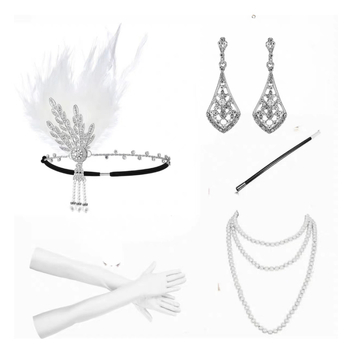 Set pentru păr cu pene în stil Gatsby 1920, din aliaj, finisare cu tăiere diamantată, model plante și flori, lanț obișnuit