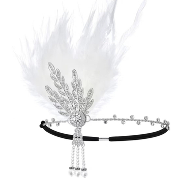 Set pentru păr cu pene în stil Gatsby 1920, din aliaj, finisare cu tăiere diamantată, model plante și flori, lanț obișnuit