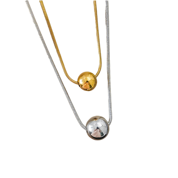 Set de coliere cu lanț cu bile și pandantiv ciucuri din oțel titan, design sferic geometric; Material: oțel titan; Circumferință: 41–50 cm; Material pandantiv: 18K; Greutate: 10 g