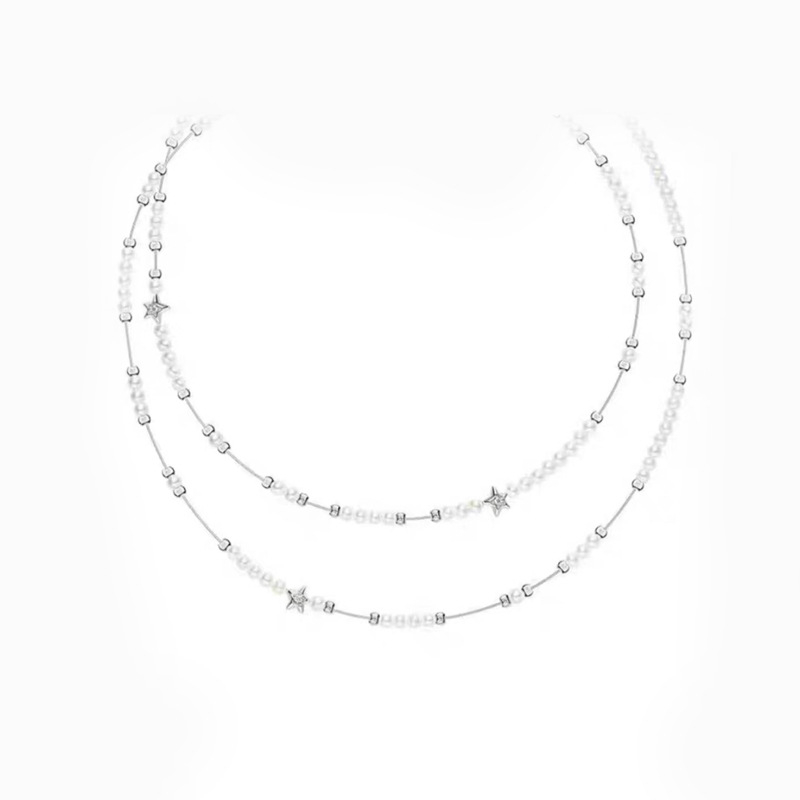 Set colier din argint 925, cu perle încrustate, multistrat, lanț O, motiv constelație, pentru femei