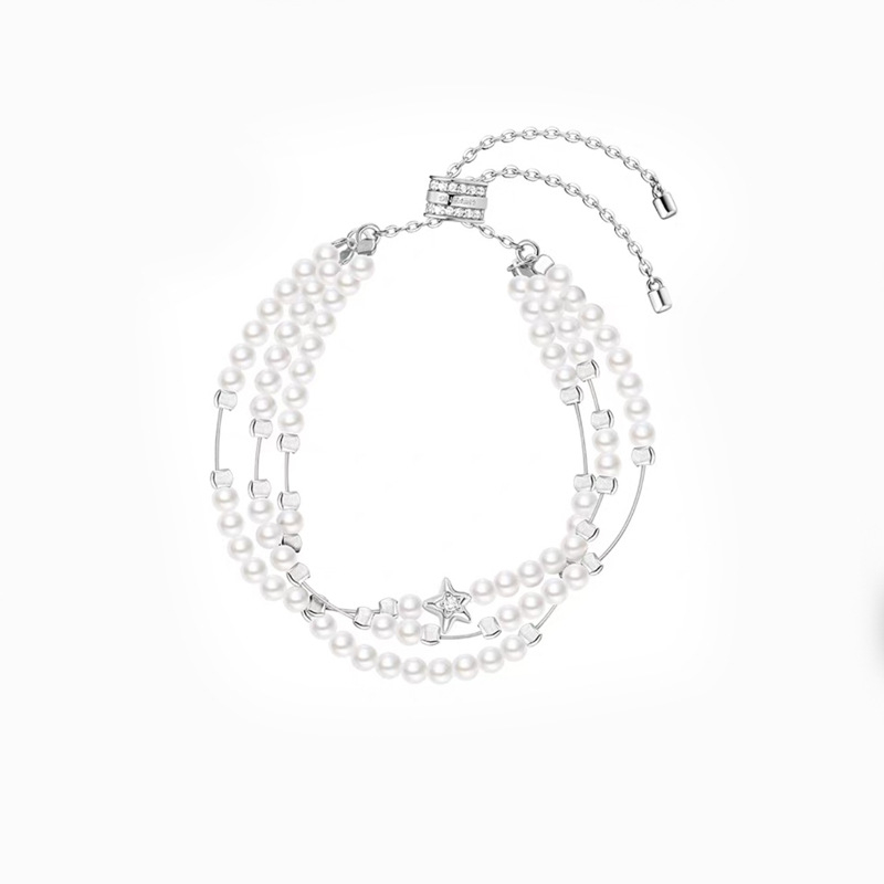 Set colier din argint 925, cu perle încrustate, multistrat, lanț O, motiv constelație, pentru femei