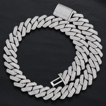 Kubanska lančana ogrlica s 20 mm romboidnim dizajnom, gusto postavljeni cirkoni, 3 reda, hip-hop stil, unisex