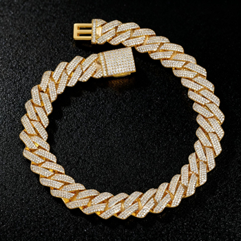 Kubanska lančana ogrlica s 20 mm romboidnim dizajnom, gusto postavljeni cirkoni, 3 reda, hip-hop stil, unisex