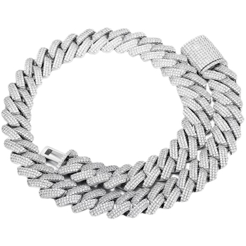 Kubanska lančana ogrlica s 20 mm romboidnim dizajnom, gusto postavljeni cirkoni, 3 reda, hip-hop stil, unisex