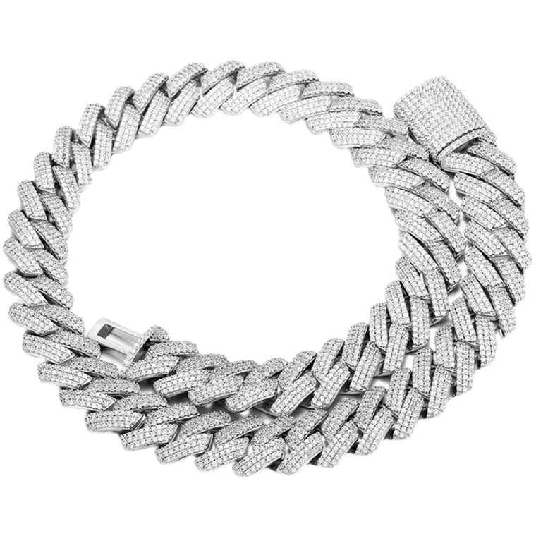 Kubanska lančana ogrlica s 20 mm romboidnim dizajnom, gusto postavljeni cirkoni, 3 reda, hip-hop stil, unisex