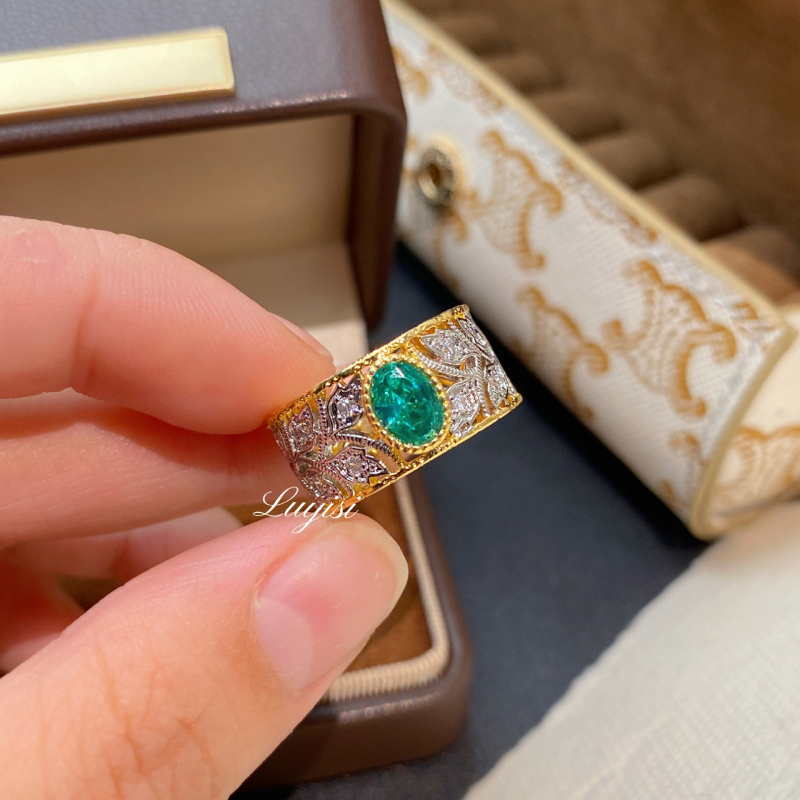 Italijanski Bucci stil — tkan tekstura dvostruko zlato, srcolni privjesak s iris motivom i dijamantnim ukrasom — vintage set: ogrlica i narukvica