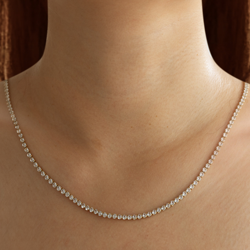 Colier: oțel inoxidabil 304, placare cu aur veritabilă, lanț cu zirconiu, pandantiv 3A zirconiu, cu mai multe straturi