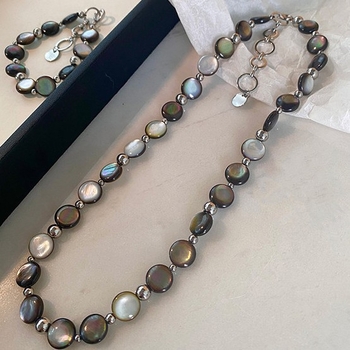 Set colier și brățară din scoică, șir de mărgele țesute, pandantiv în formă de U geometric, design multistrat