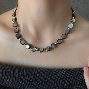 Set colier și brățară din scoică, șir de mărgele țesute, pandantiv în formă de U geometric, design multistrat