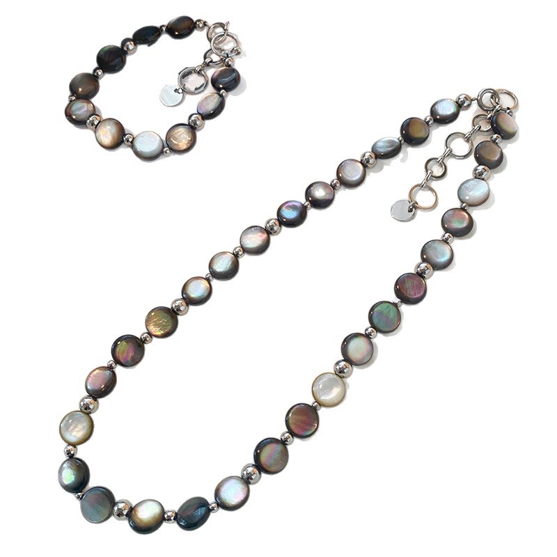 Set colier și brățară din scoică, șir de mărgele țesute, pandantiv în formă de U geometric, design multistrat