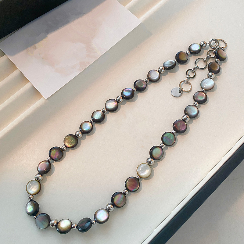 Set colier și brățară din scoică, șir de mărgele țesute, pandantiv în formă de U geometric, design multistrat