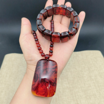 Colier din rășină cu pandantiv, lanț cu bile, stil etnic, unisex, Nanyi Jewelry