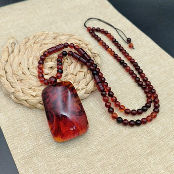 Colier din rășină cu pandantiv, lanț cu bile, stil etnic, unisex, Nanyi Jewelry