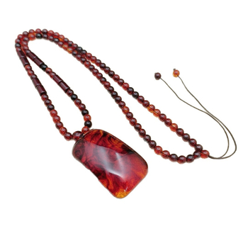 Colier din rășină cu pandantiv, lanț cu bile, stil etnic, unisex, Nanyi Jewelry