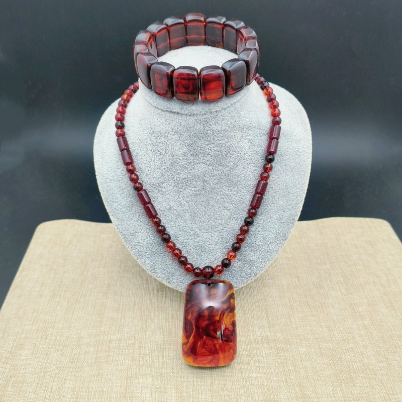 Colier din rășină cu pandantiv, lanț cu bile, stil etnic, unisex, Nanyi Jewelry