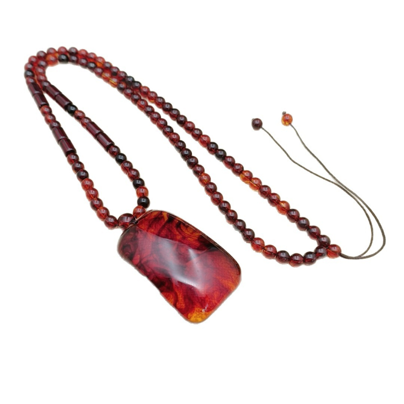 Colier din rășină cu pandantiv, lanț cu bile, stil etnic, unisex, Nanyi Jewelry