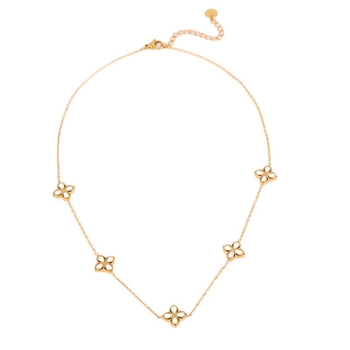 Set colier cu pandantiv cu patru foi de trifoi și flori, din oțel inoxidabil 304, placare cu aur real, lanț Flash, lungime 41–50 cm