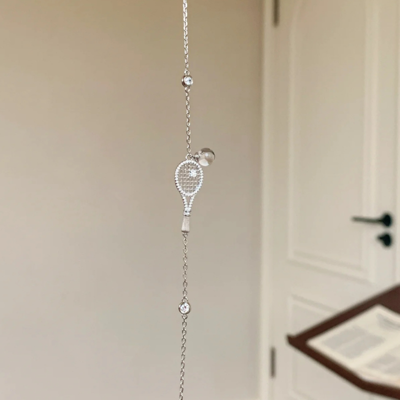 Set de bijuterii din S925 argintiu — colier și brățară cu zirconiu, stil sportiv, lanț în formă de O