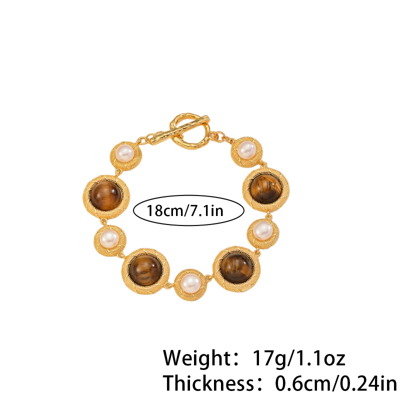 Set colier și cercei Nasha cu perlă de apă dulce și piatră tigroasă ochi, lanț răsucit, placare electrolitică