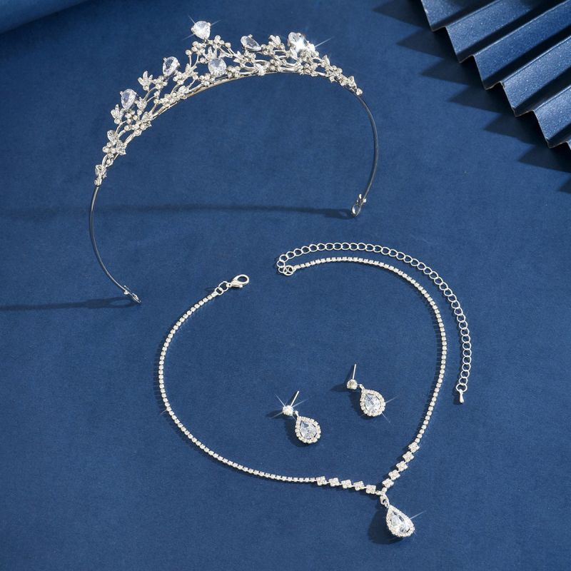 Set nakita u vintage stilu s kronom: ogrlica s kapljom vode i naušnice, Rhinestone, elektroplating, dodaci za kosu/uši/vrat