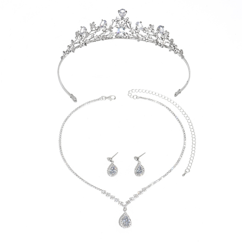 Set nakita u vintage stilu s kronom: ogrlica s kapljom vode i naušnice, Rhinestone, elektroplating, dodaci za kosu/uši/vrat