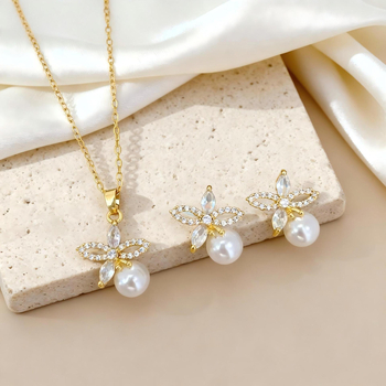 Set de bijuterii: cercei și colier | cupru, placare electroplată, lanț O, pandantiv din cupru, motiv floral, stil lux lejer