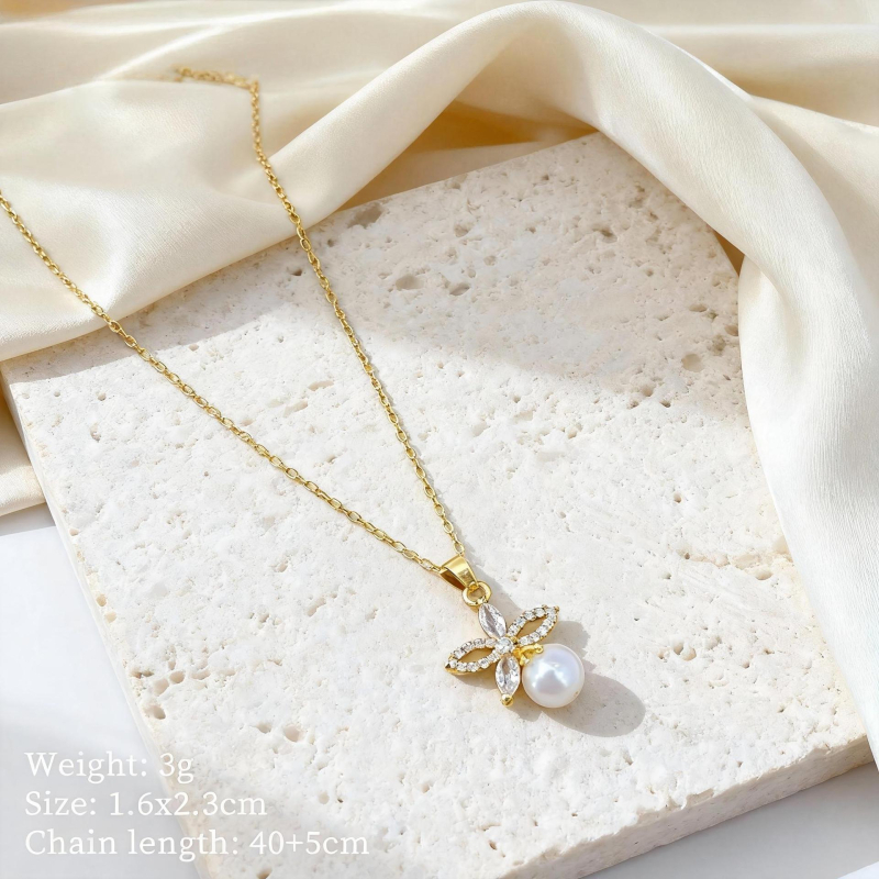 Set de bijuterii: cercei și colier | cupru, placare electroplată, lanț O, pandantiv din cupru, motiv floral, stil lux lejer