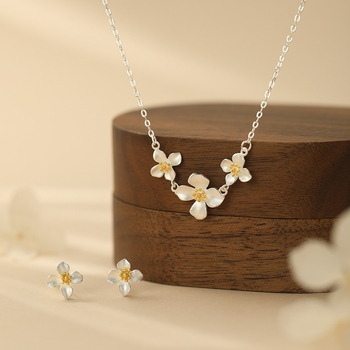 Colier cu design original, floare, argint S999 pur, placare electrolitică