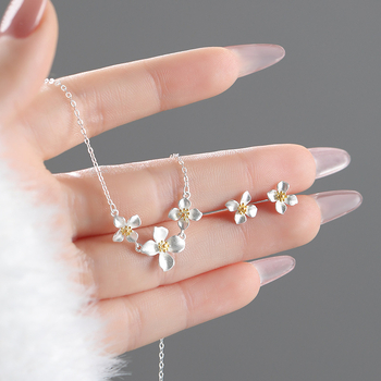 Colier cu design original, floare, argint S999 pur, placare electrolitică