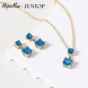 Ékszerszett: rézből készült fülbevaló és négyszögletes medálos nyaklánc cirkóniával, INS stílus