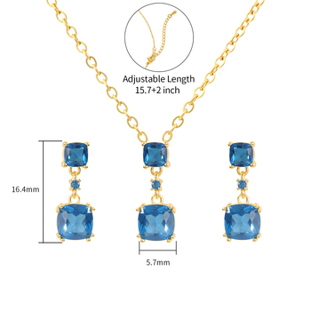 Ékszerszett: rézből készült fülbevaló és négyszögletes medálos nyaklánc cirkóniával, INS stílus