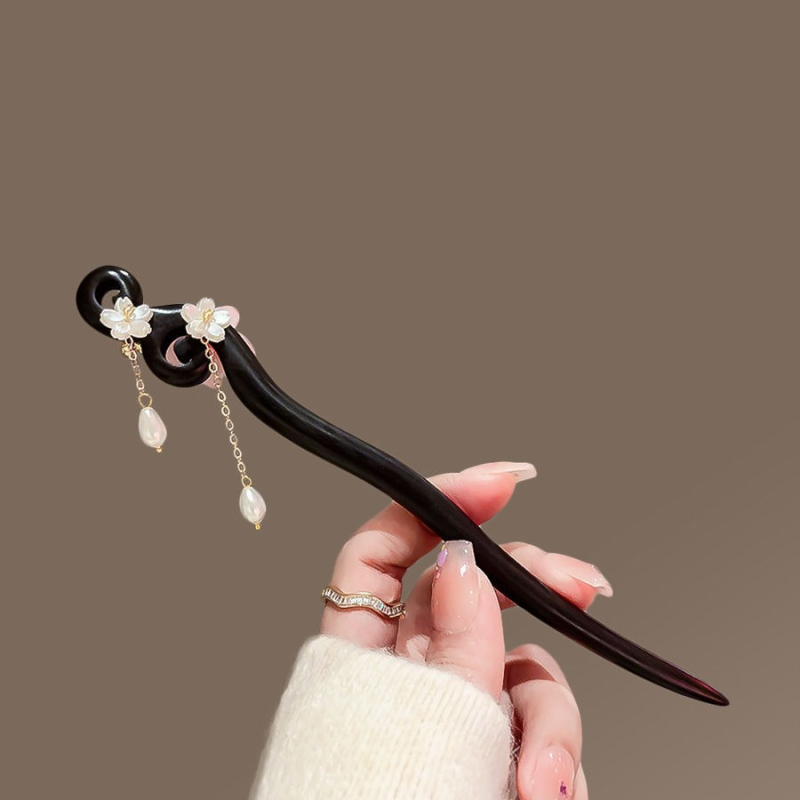 Clamă de păr din lemn, stil retro, accesoriu pentru cap, motiv de cireș, vară 2021